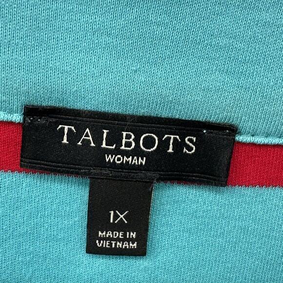 Talbots Shirt Womens 1X Blue Red Striped Coastal Pullover Gold Button 3/4 Sleeve - Picture 2 of 6